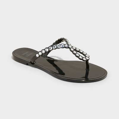 Women's Luella Rhinestone Jelly Thong Sandals - Shade & Shore™ Black 11: Slip-On, Open Toe, PVC Material, Textured Outsole | Target