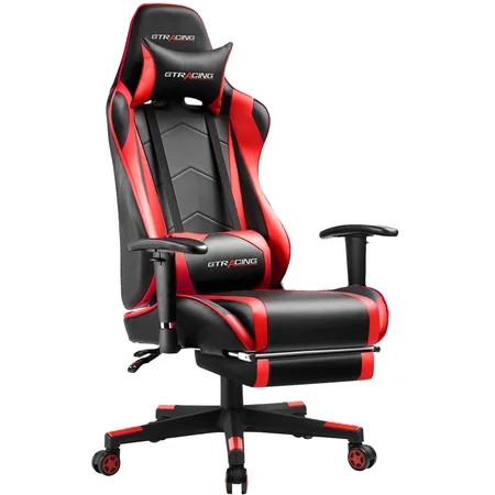 GTRACING Gaming Chair, Ergonomic Office Desk Chair with Lumbar Support, PU Leather, Footrest & Adjustable Headrest, Red | Walmart (US)
