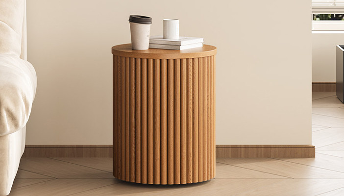 Hernest | 15'' Moveable Round Solid Wood Side Table with Flip-Top Lid Storage | Hernest