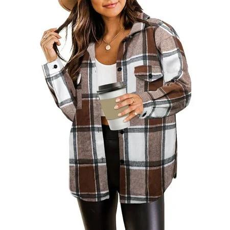 Rosvigor Flannel Shirts for Women Plaid Jackets Long Sleeve Shackets Womens Button Down Coats Warm Blouses | Walmart (US)