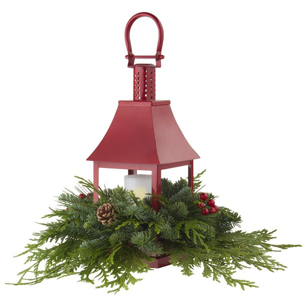 Van Zyverden Live Fresh Cut Pacific Northwest Lantern with LED Candle Centerpiece - Walmart.com | Walmart (US)
