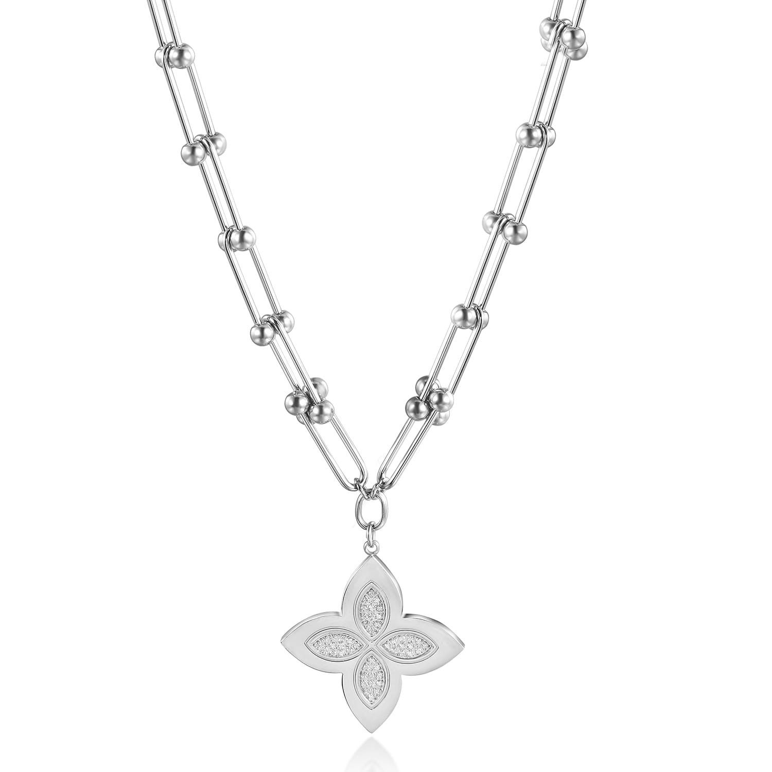 White Gold Open Link Pave Clover Pendant Necklace | LA ENOVESÉ DESIGNS