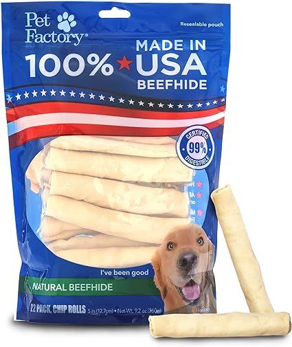 Pet Factory 100% Made in USA Beefhide 5" Chip Rolls Dog Chew Treats - Natural Flavor, 22 Count/1 ... | Amazon (US)