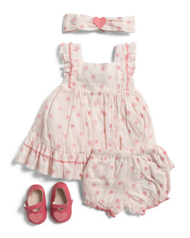 Newborn Girls 2pc Flutter Shoulder Heart Dress With Headband And Shoes | TJ Maxx