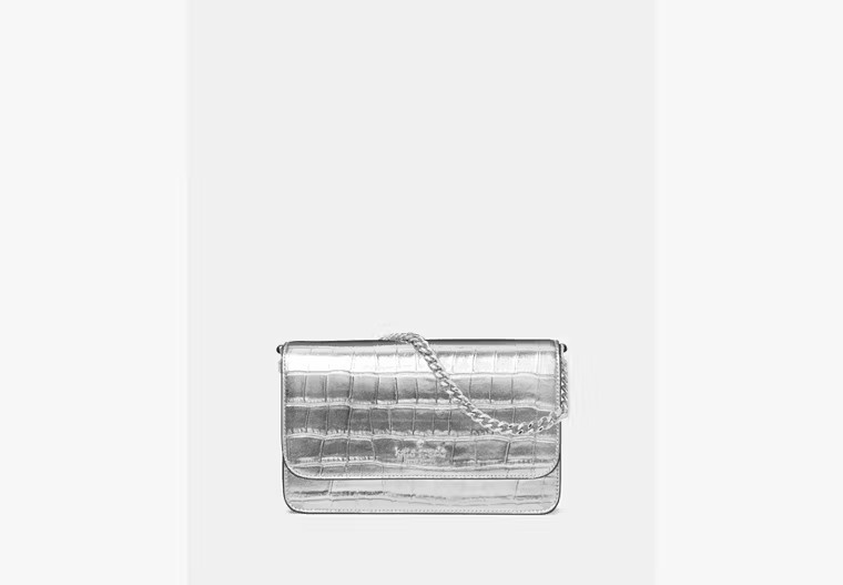 Kate Spade Madison Croc Embossed Willow Mini Flap Crossbody, Silver | Kate Spade Outlet