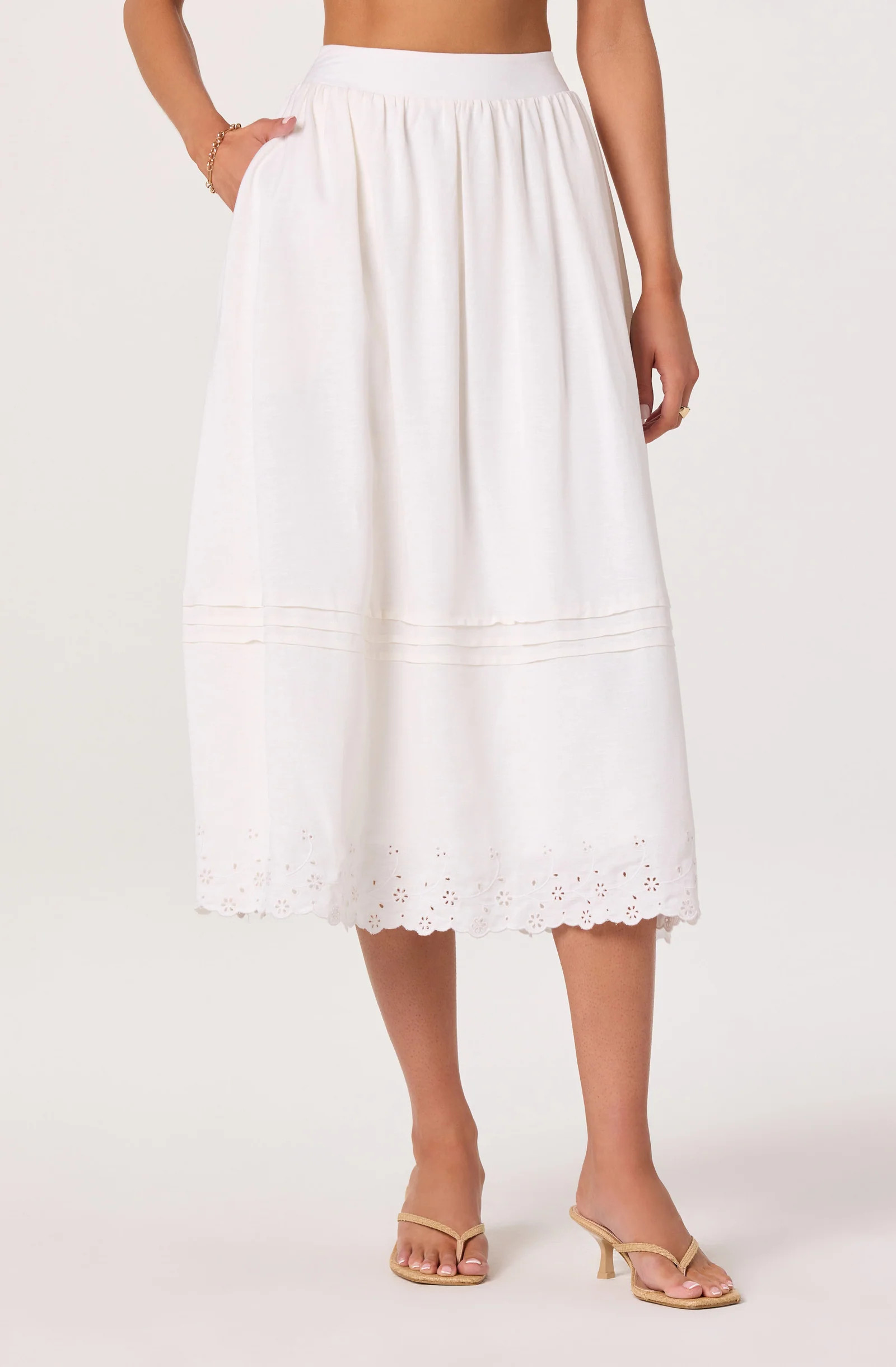 Shelly Eyelet Hem Linen Midi Skirt | ASTR The Label (US)
