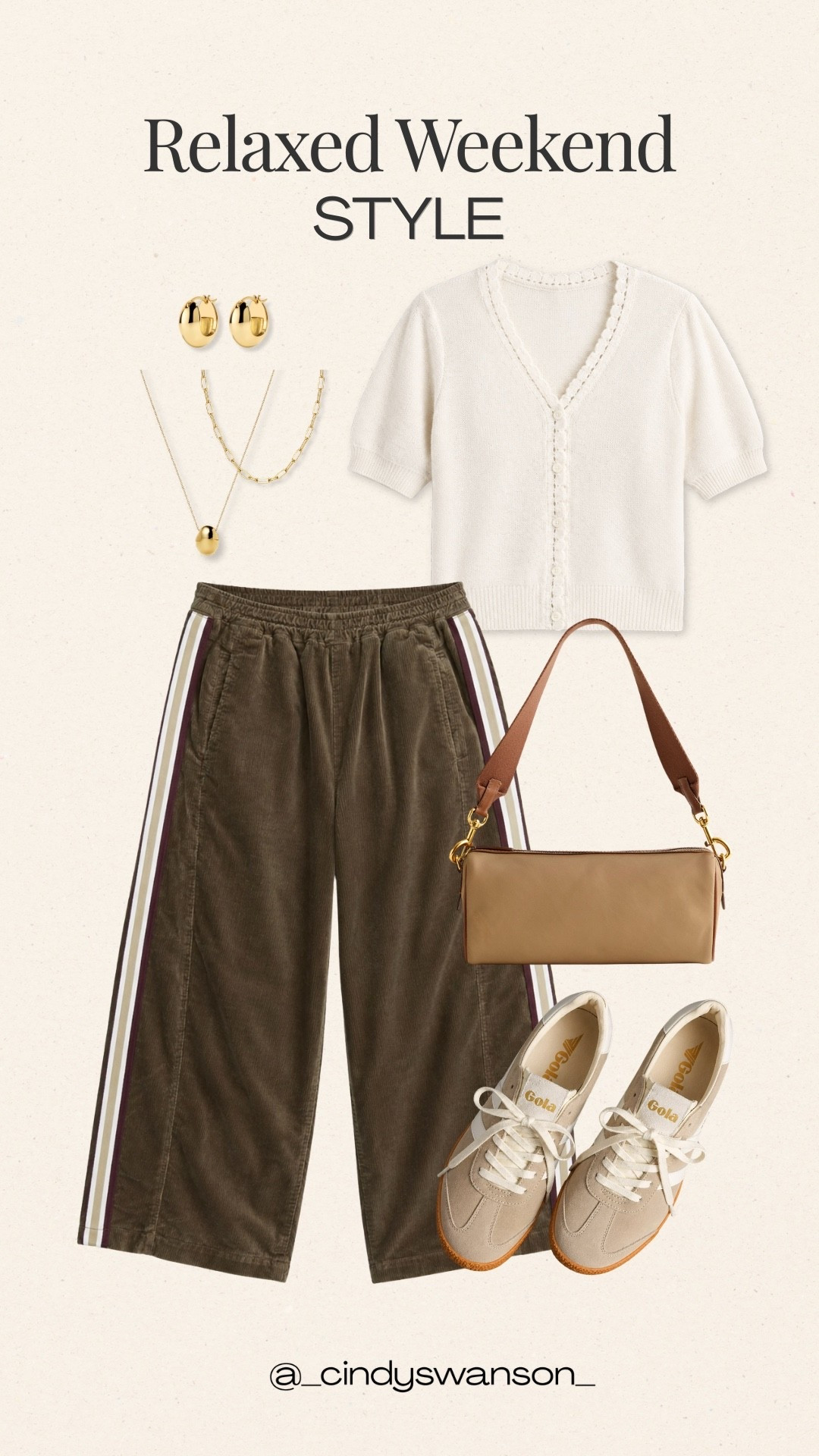 A relaxed weekend outfit that keeps comfort and polish in balance. I love the combination of olive striped pants, a soft ivory cardigan, and neutral sneakers, it’s an easy formula for errands, casual lunches, and laid-back days.

#LTKgrwm #LTKootd #LTKOver40