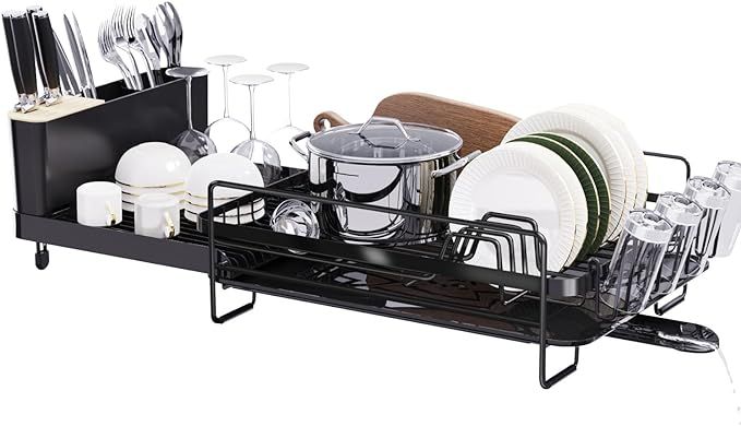 Runnatal Large Dish Drying Rack with Drainboard Set, Extendable Dish Rack, Utensil Holder, Cup Ho... | Amazon (US)
