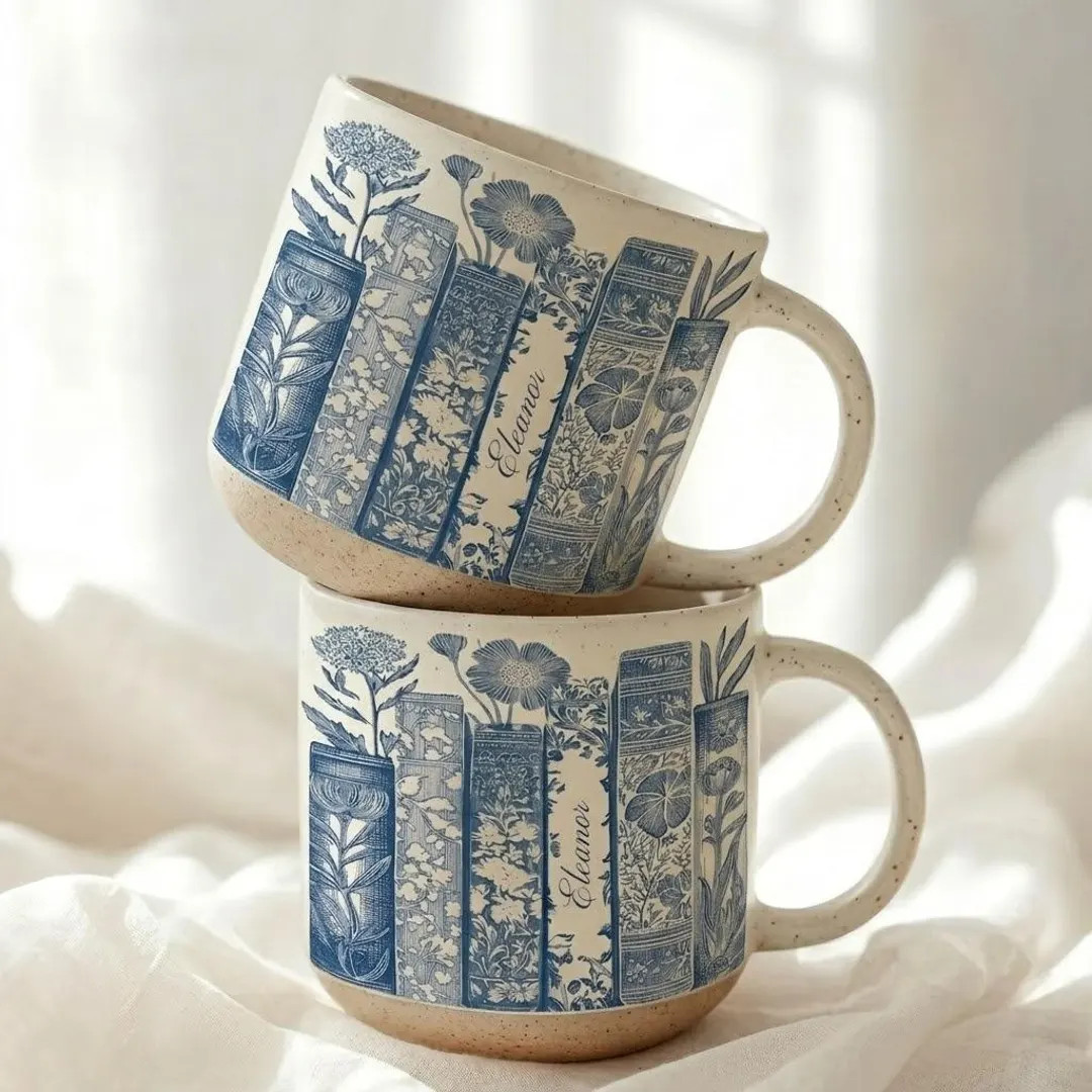 Personalized Retro Book Lover Mug, Cozy Library Bookshelf Mug, Custom Name Coffee Cup, Literary G... | Etsy (Global)