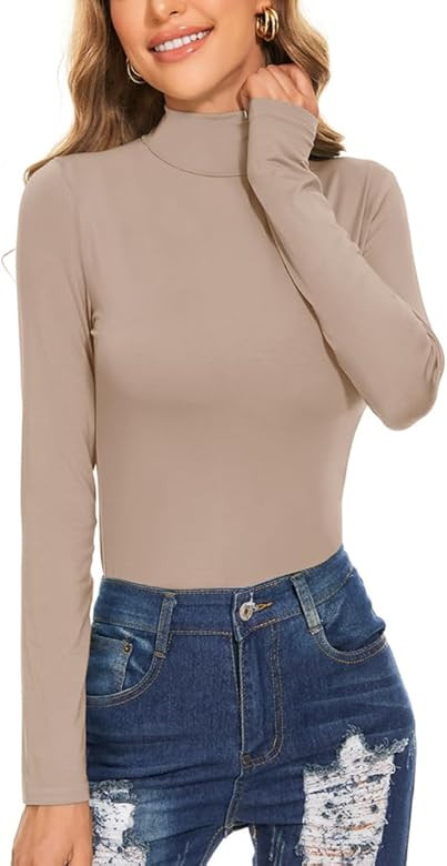 Women's Long Sleeve Mock Turtleneck Tops Casual Slim Fitted Lightweight Under Layer Pullover Shir... | Amazon (US)