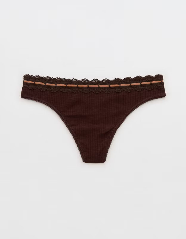 Superchill Cotton Rib Lace Thong Underwear | Aerie