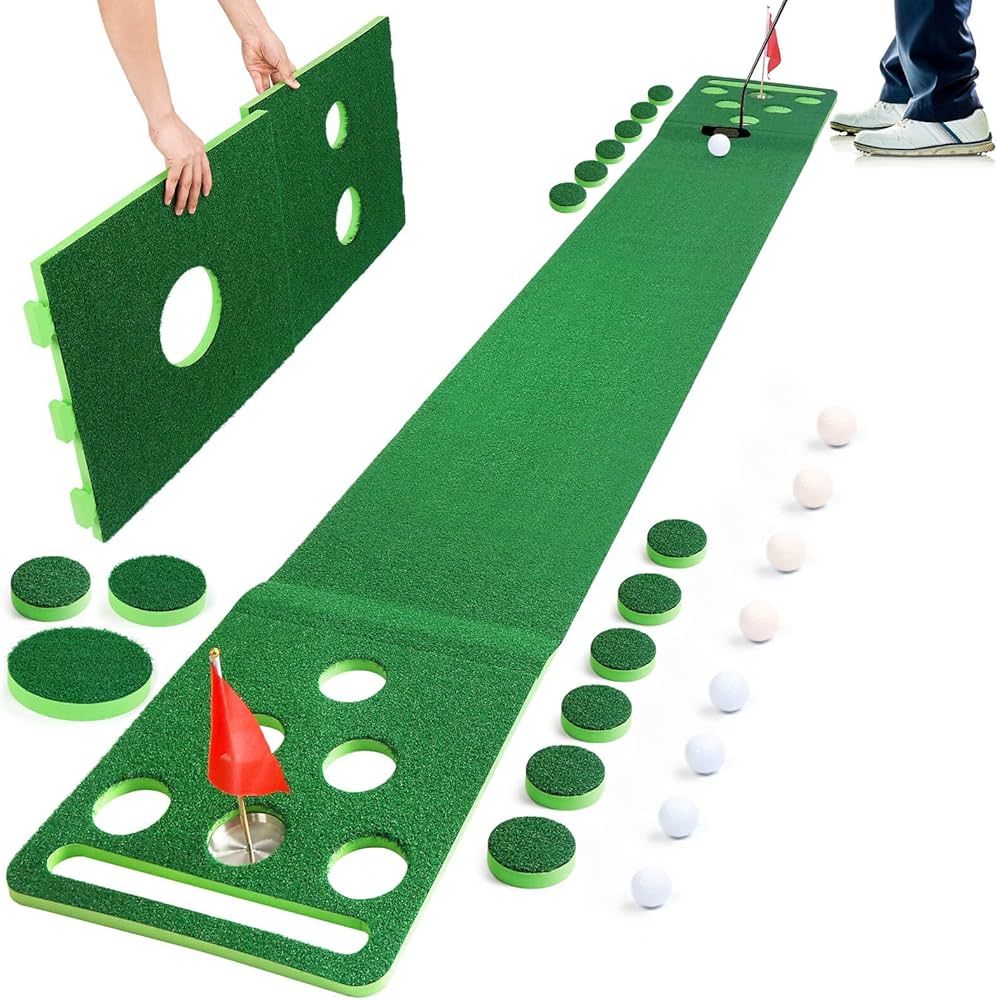 Chriiena Golf Putting Mat, Extendable Practice Golf Pong-Game Set with 4 connectable Putting Pads... | Amazon (US)