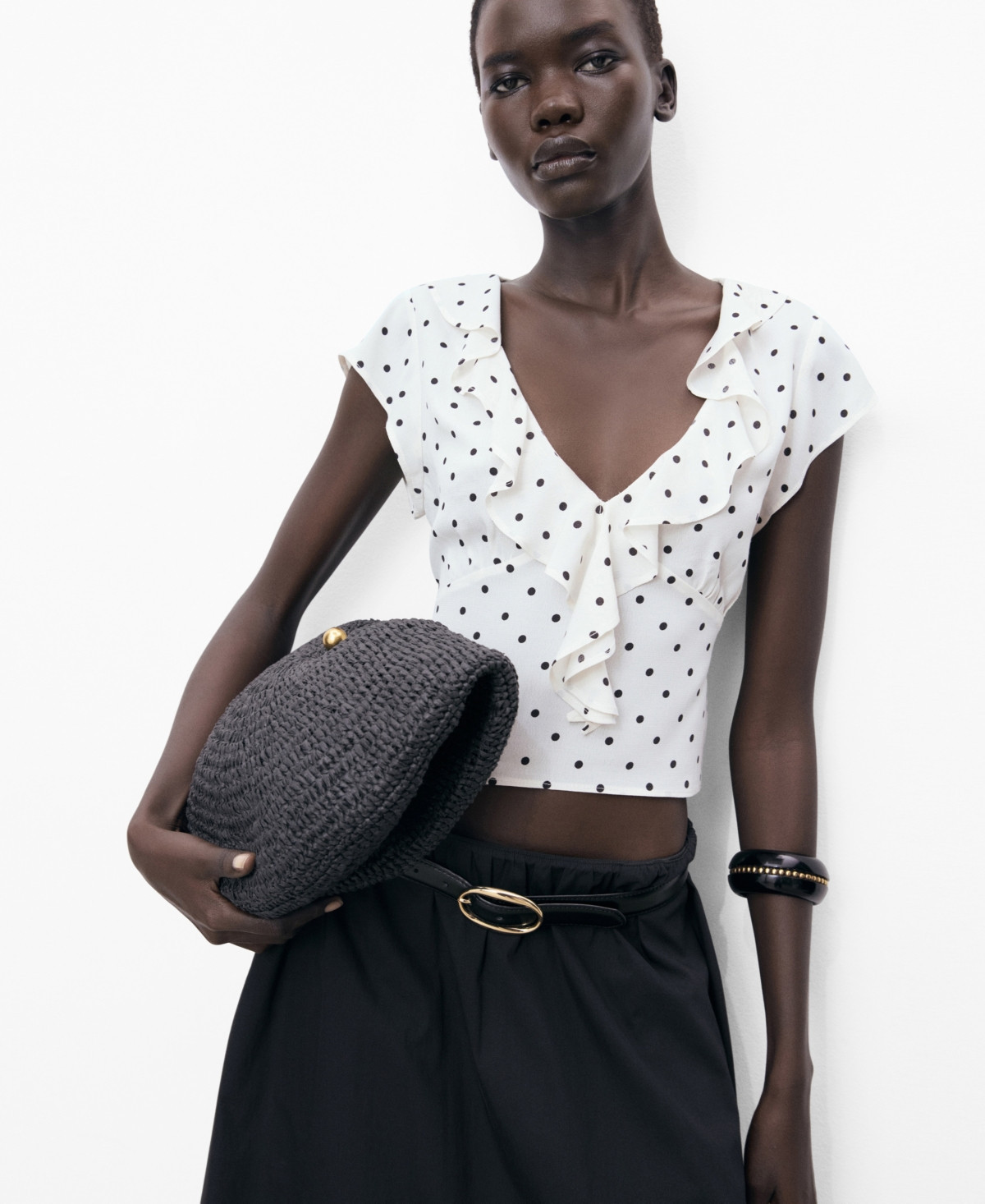 Mango Women's Ruffles Polka-Dot Blouse - Off White | Macy's