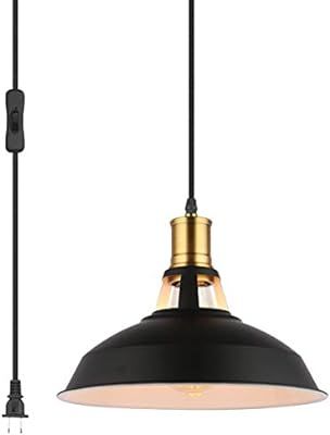 Pendant Light with Plug in 15Ft Braided Cord and Switch Rustic Hanging Lamp with Metal Shade Vint... | Amazon (US)