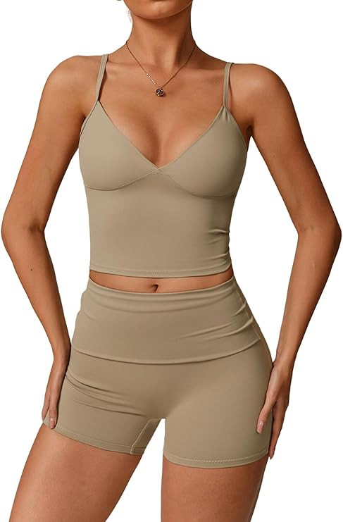 QBGJTD Womens Workout Set Two Piece Racerback Color Block Tank Top Matching High Waist Leggings G... | Amazon (US)