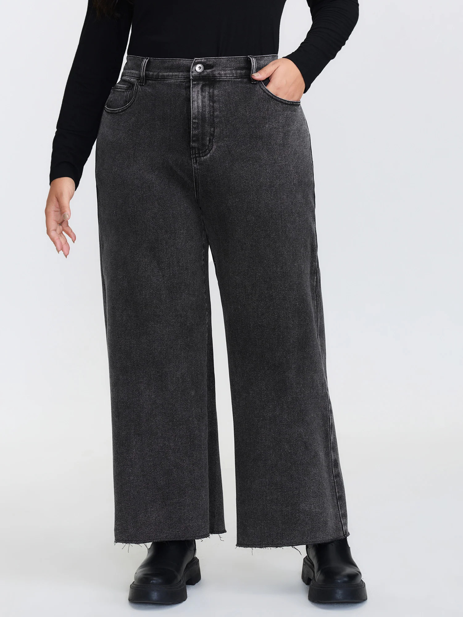 Vintage Wash Stretchy Waistband Wide-Leg Jeans | Bloomchic