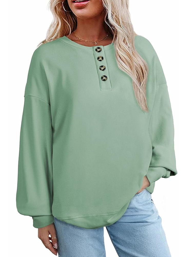 AlvaQ Womens Oversized Sweatshirts Plus Size Casual Loose Long Sleeve Button Up Henley Tops | Amazon (US)