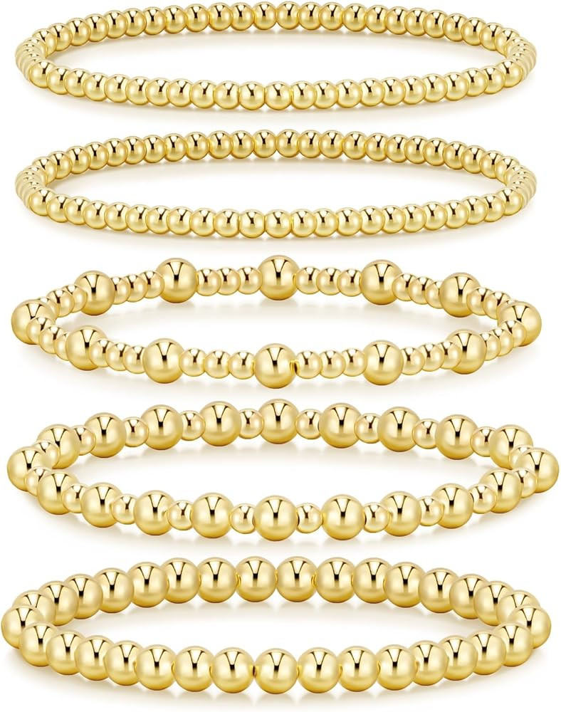 adoyi Gold Bracelets for Women, 14K Gold Plated Beaded Bracelets Gold Strand Bead Ball Bracelet s... | Amazon (US)