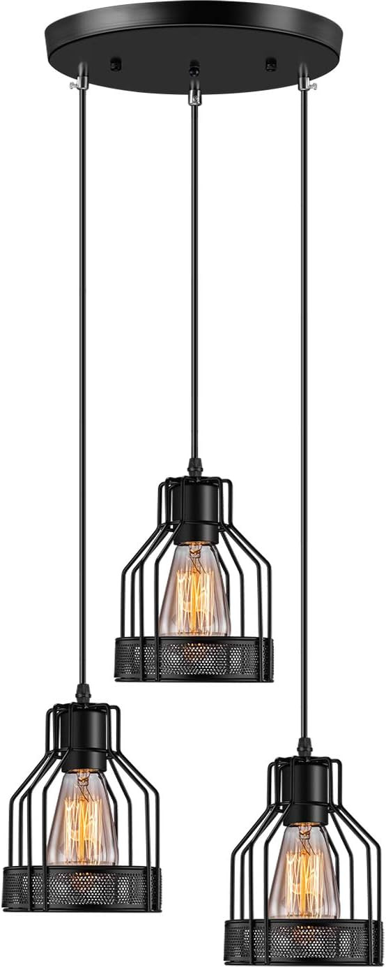 Industrial Pendant Lighting Licperron E26 Base Edison Metal Caged Vintage Hanging Pendant 3-Light... | Amazon (US)
