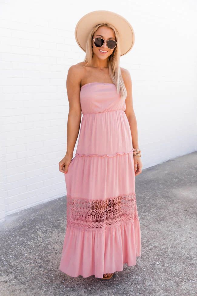 Envision A Getaway Lace Maxi Peach Dress | The Pink Lily Boutique