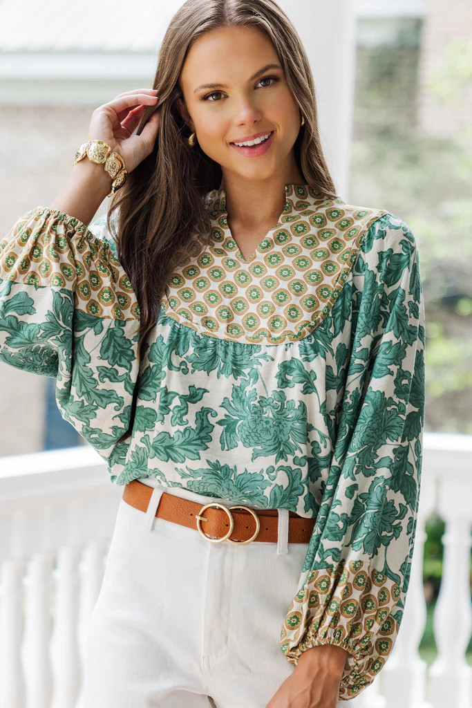 In The Trees Green Medallion Blouse | The Mint Julep Boutique