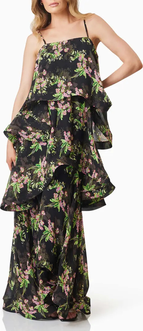Ula Floral Tiered Georgette Gown | Nordstrom