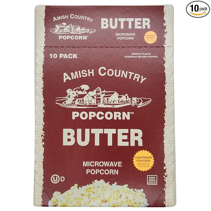 Amish Country Popcorn | Old Fashioned Microwave Popcorn | 10 Bags Ladyfinger Butter | Non-GMO, Gl... | Amazon (US)