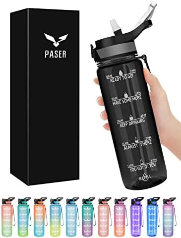 PASER Motivational Water Bottle 24OZ with Time Mark &Straw Measurements BPA Free Leakproof Safety... | Amazon (US)