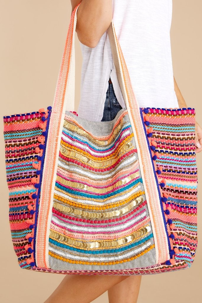 Pure Excitement Pink Multi Beaded Knit Bag | Red Dress 