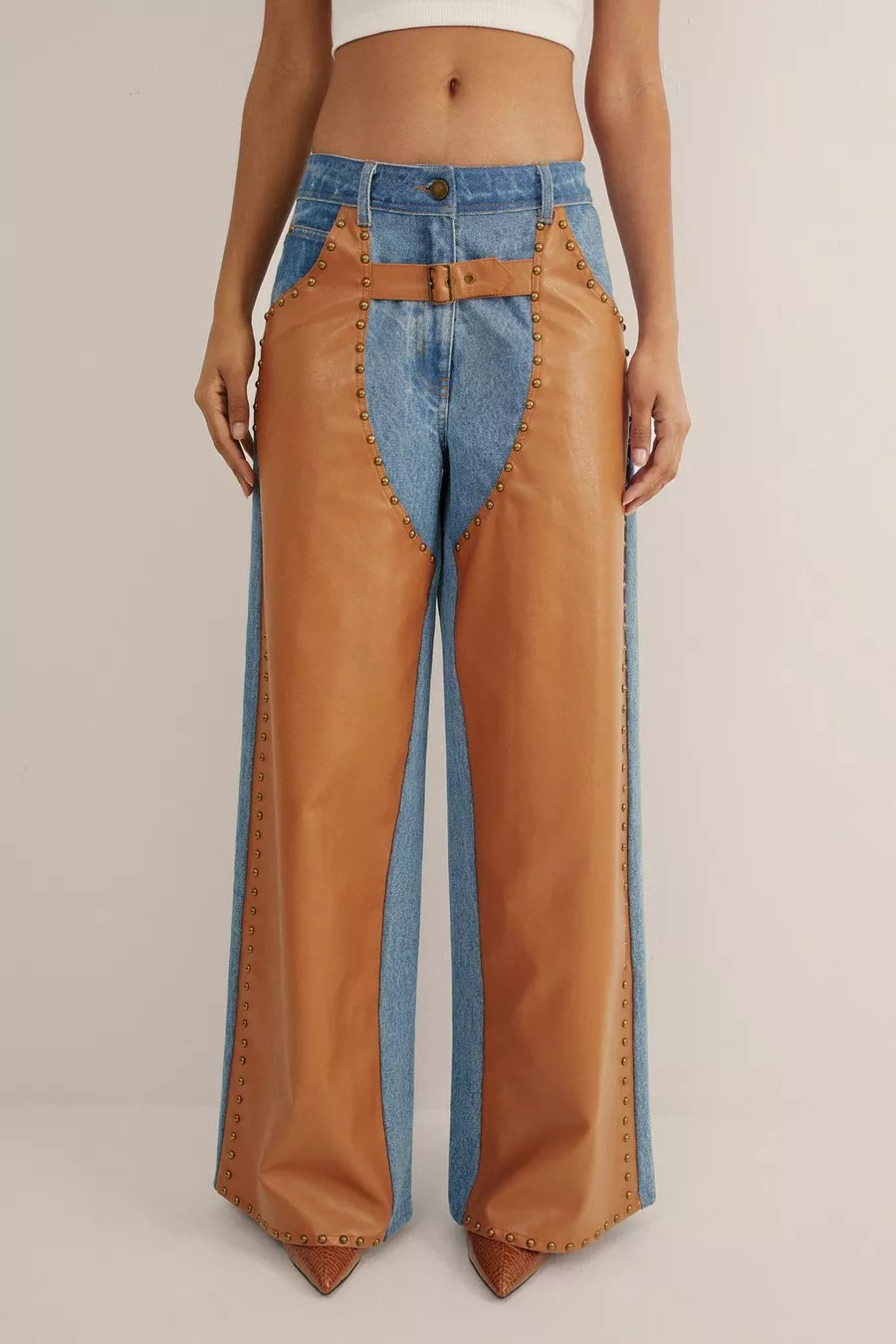 Denim Pu Mix Chaps | Nasty Gal US