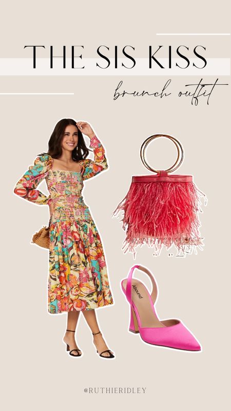 Living for these colors!! Smocked floral midi dress with pink sling back heels and feather clutch  

#LTKstyletip #LTKitbag #LTKshoecrush