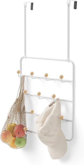 Umbra Estique Coat Rack, Over the Door Wall Hooks, 14 Hook, White/Natural | Amazon (US)