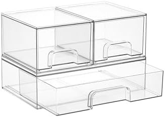 Vtopmart Stackable Storage Drawers Set of 3,Clear Plastic Organizer Bins for Makeup, Cosmetics, B... | Amazon (US)