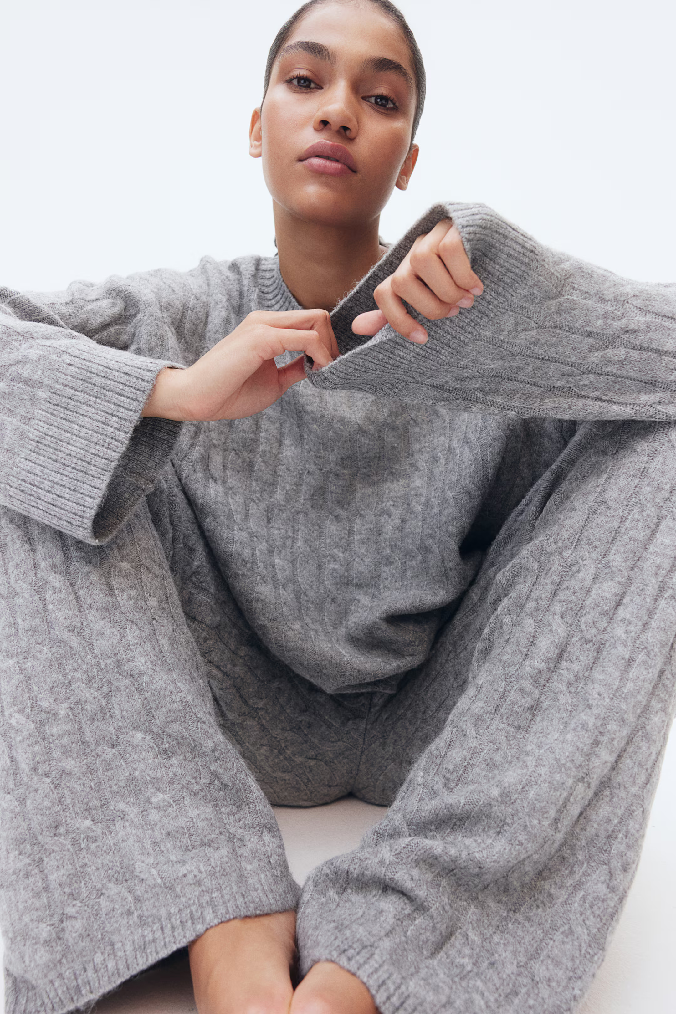 Cable-knit trousers - Grey marl - Ladies | H&M GB | H&M (UK, MY, IN, SG, PH, TW, HK)