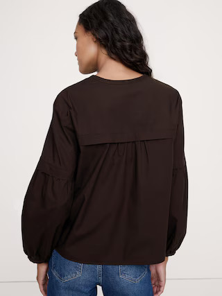 Embroidered Cotton Poplin Popover Top | Banana Republic (US)