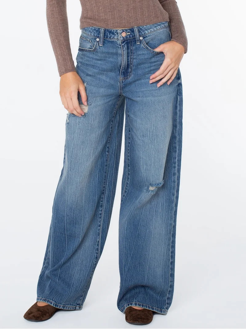 Celebrity Pink Women's and Women's Plus Relaxed High Rise Wide Leg Jeans, Sizes 1-24 | Walmart (US)