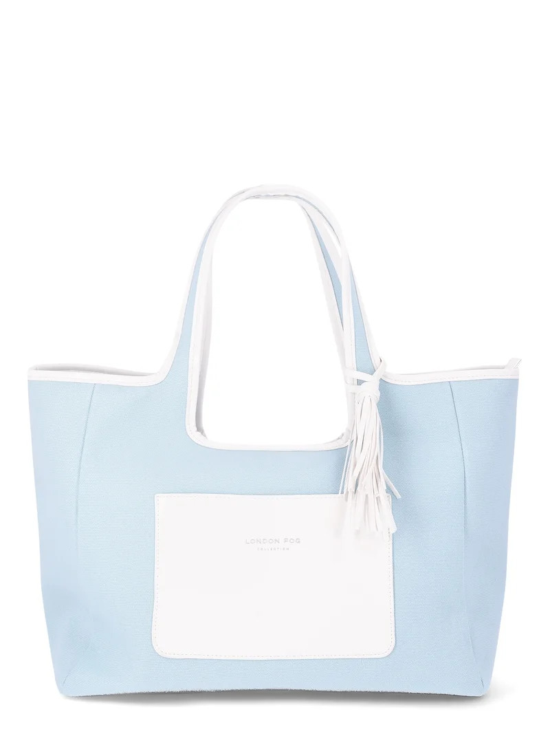 London Fog Women's Marigold Pocket Canvas Tote, Blue | Walmart (US)