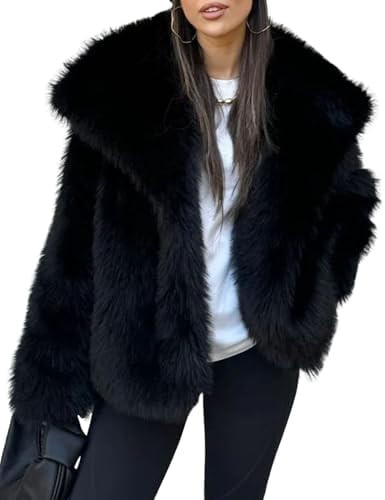 Yimoon Womens Faux Fur Coat Lapel Open Front Fluffy Shaggy Jacket Winter Warm Furry Overcoat | Amazon (US)