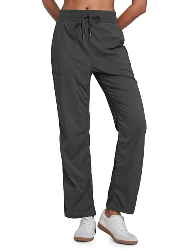 CRZ YOGA Lightweight Straight Leg Workout Pants for Women 28" Casual Ruched Work Gym Athletic Joggers with Pockets Ink Gray Medium | Amazon (US)