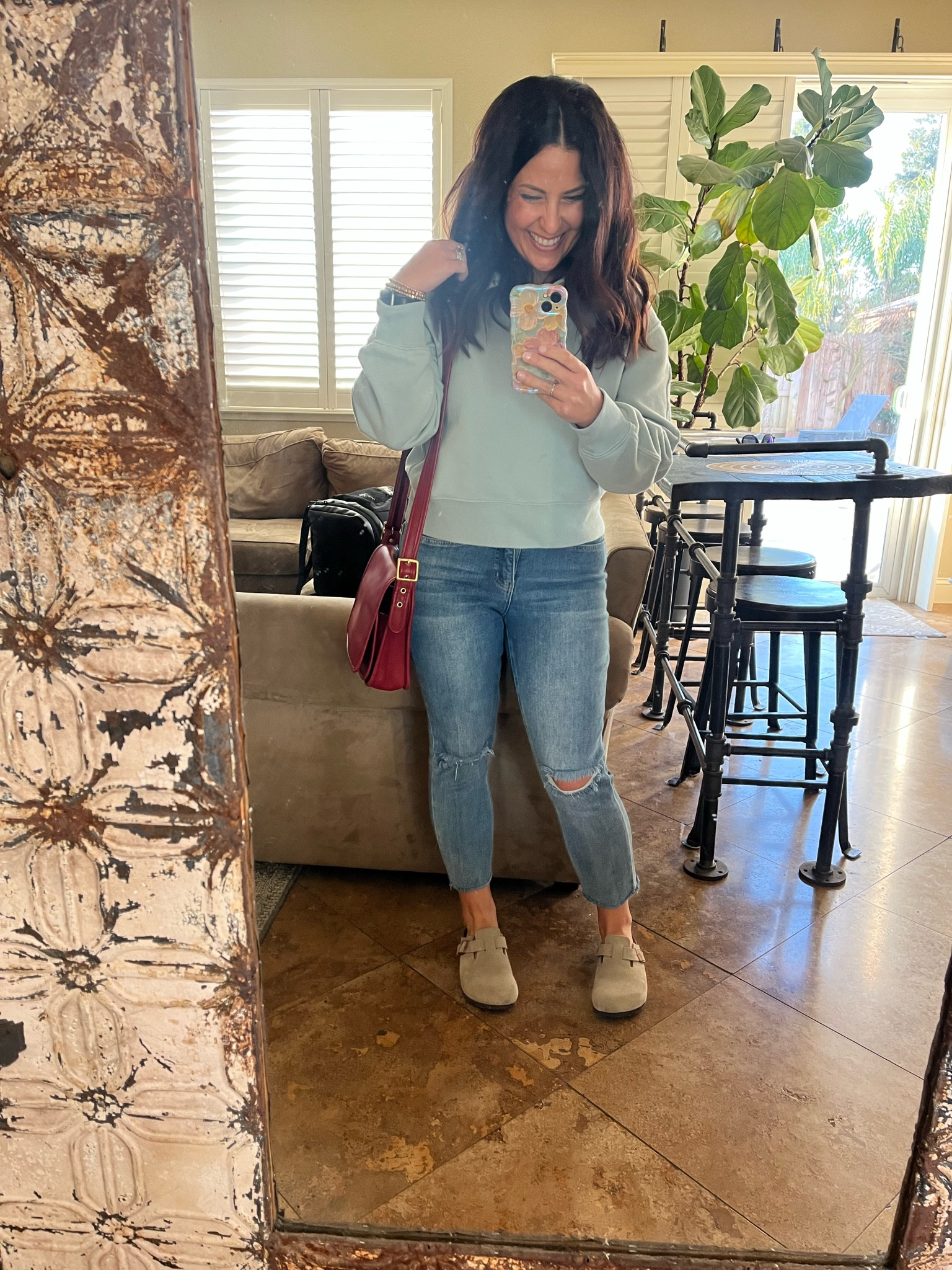 Easy weekend look for more basketball games. I cut my jeans to make them cropped on me.

Mom style
Birkenstock Bostons
Petite style

#LTKOver40 #LTKStyleTip #LTKPetite