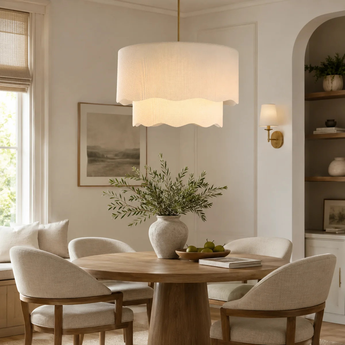 3-Light 20” Polished Brass & White Modern Farmhouse Drum Chandelier Light with Adjustable Heigh... | Wayfair North America