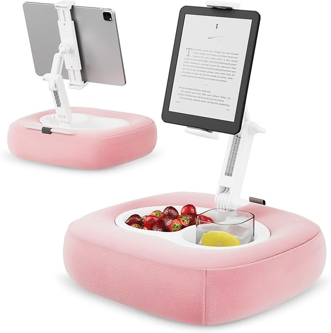 Tablet Pillow Stand, Adjustable Kindle Holder with 2 Snack Bowls, 360° Adjustable iPad Stand for... | Amazon (US)