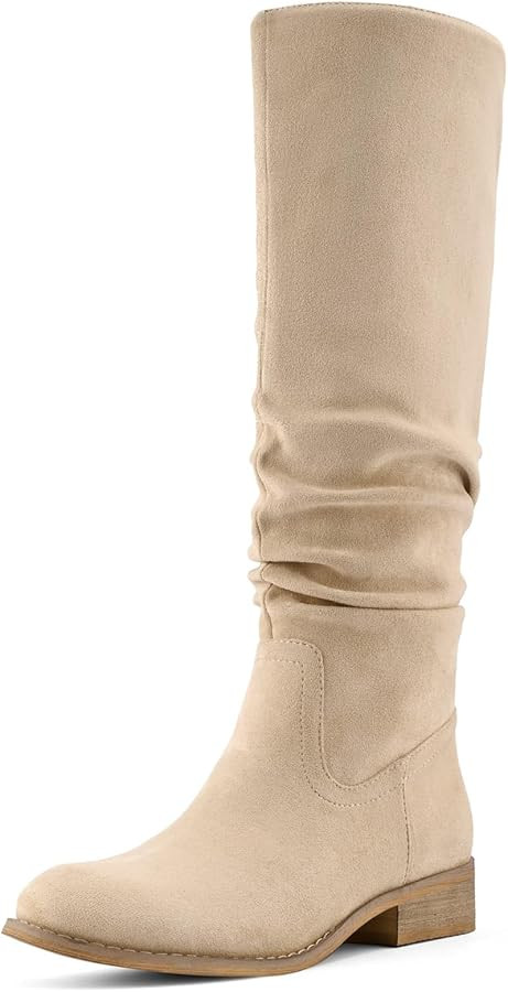 Shoe'N Tale Women's Knee High Boots Flat Low Heel Slouch Pointed Toe Winter Shoes with Side Zippe... | Amazon (US)