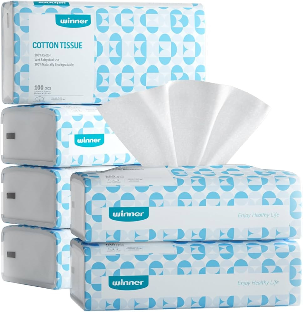 Winner Soft Face Towels - 100% USA Cotton Dry Wipes, 600 Count Unscented Cotton Tissues for Sensi... | Amazon (US)