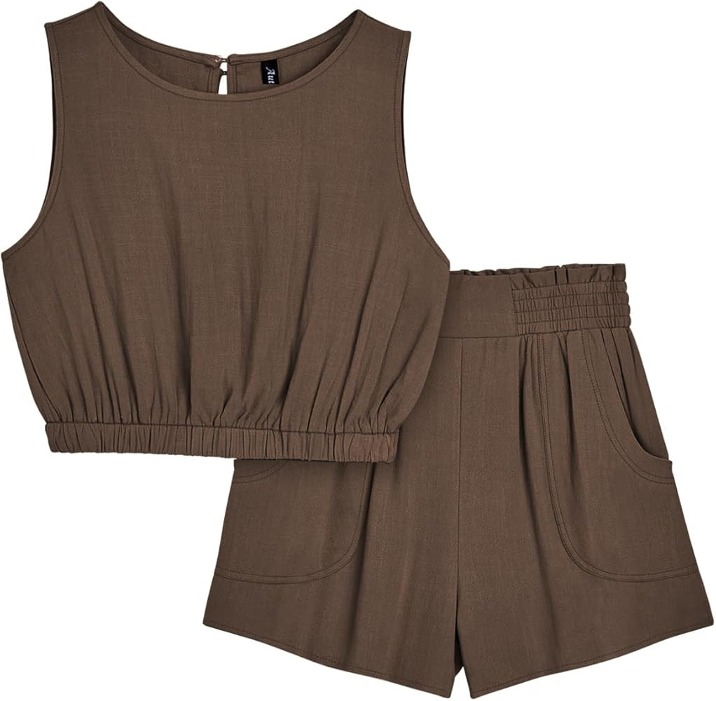 AUTOMET Women’s Summer 2 Piece Outfits Shorts Sets Sleeveless Round Neck Crop Top Tank and High... | Amazon (US)