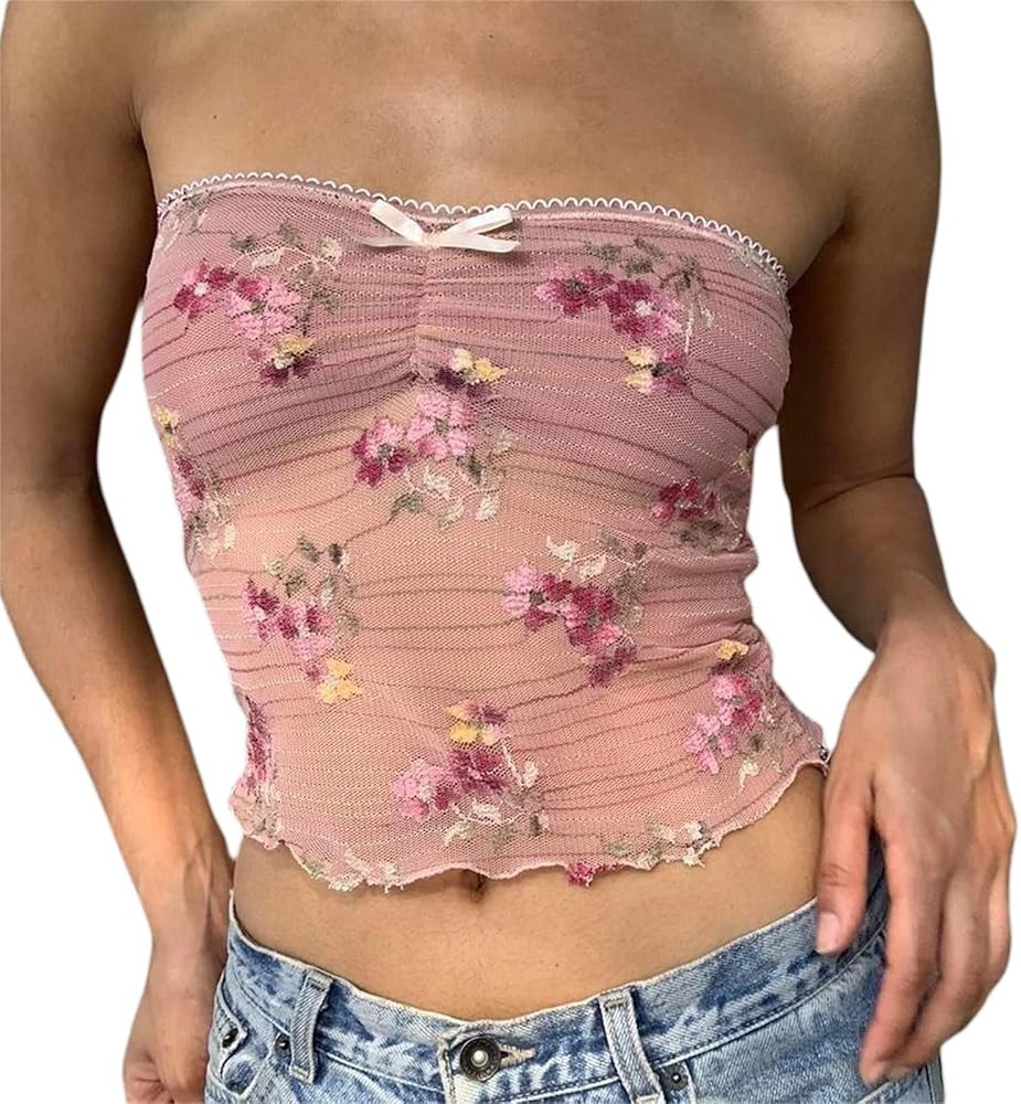 Women Strapless Tube Crop Top Sexy Sleeveless Bandeau Camisole Summer Y2K Off Shoulder Tanks Top ... | Amazon (US)