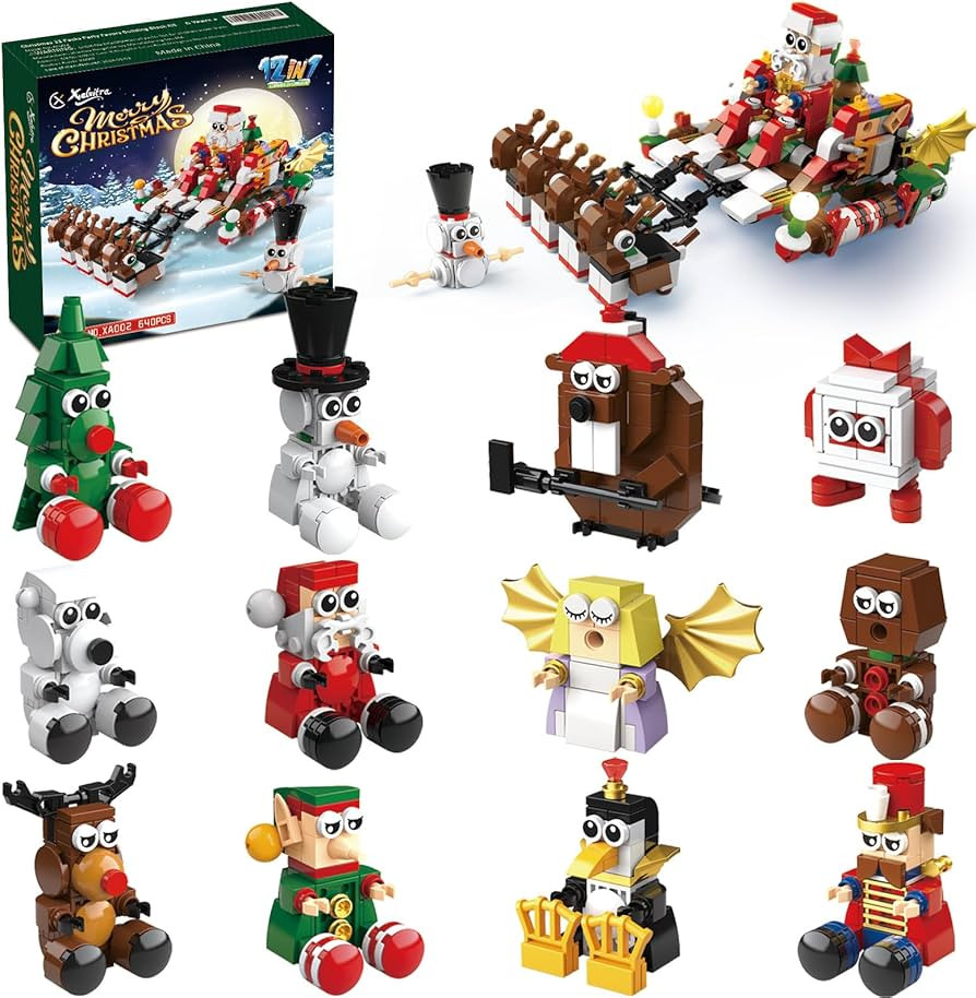 Christmas Party Favors 12 in 1 Building Blocks Set Gift, Christmas Toys Mini Cute Bricks 12 Pcs A... | Amazon (US)