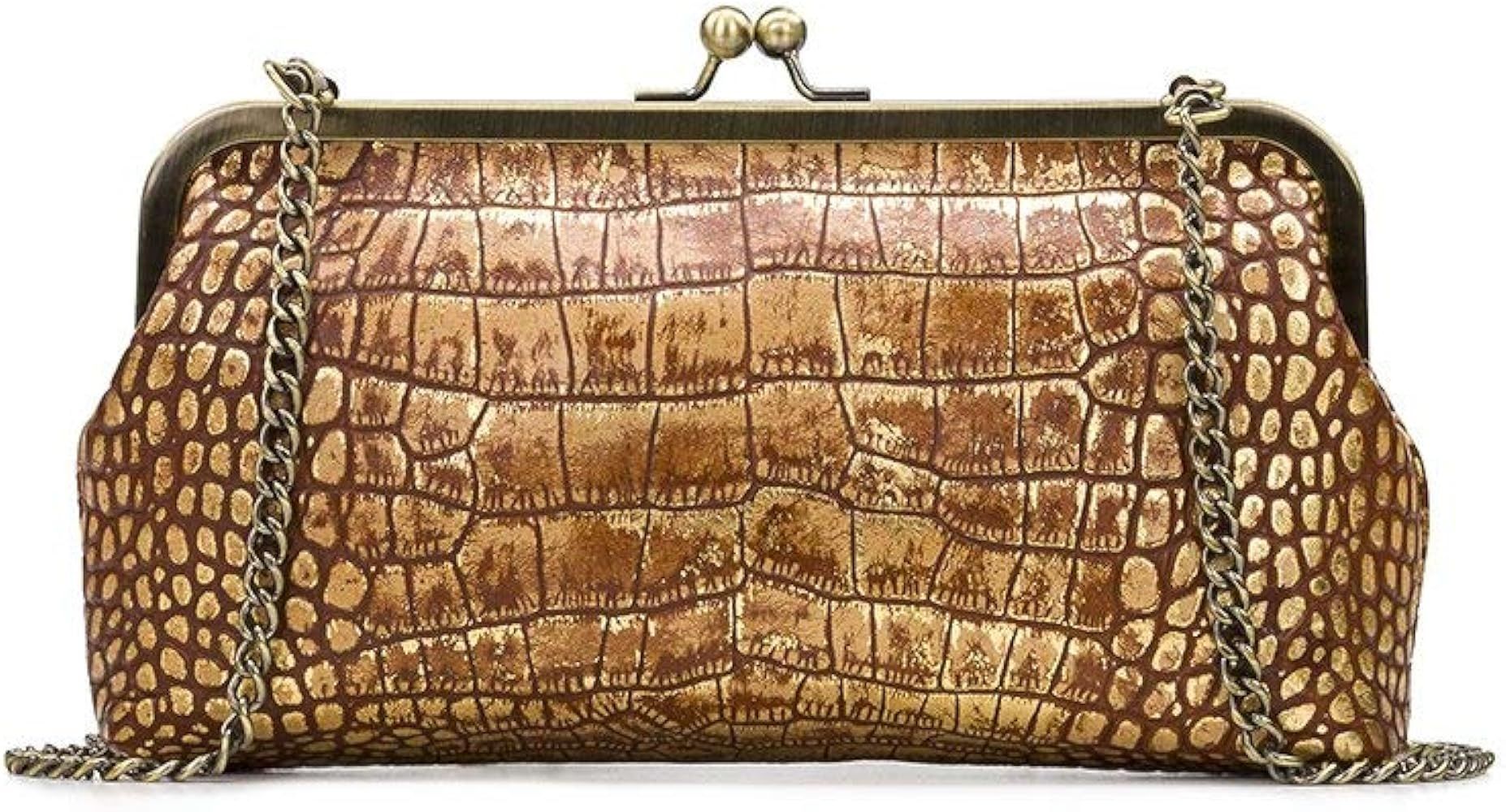 Patricia Nash Potenaz Frame Distressed Vintage Croc Metallic Gold Tan | Amazon (US)