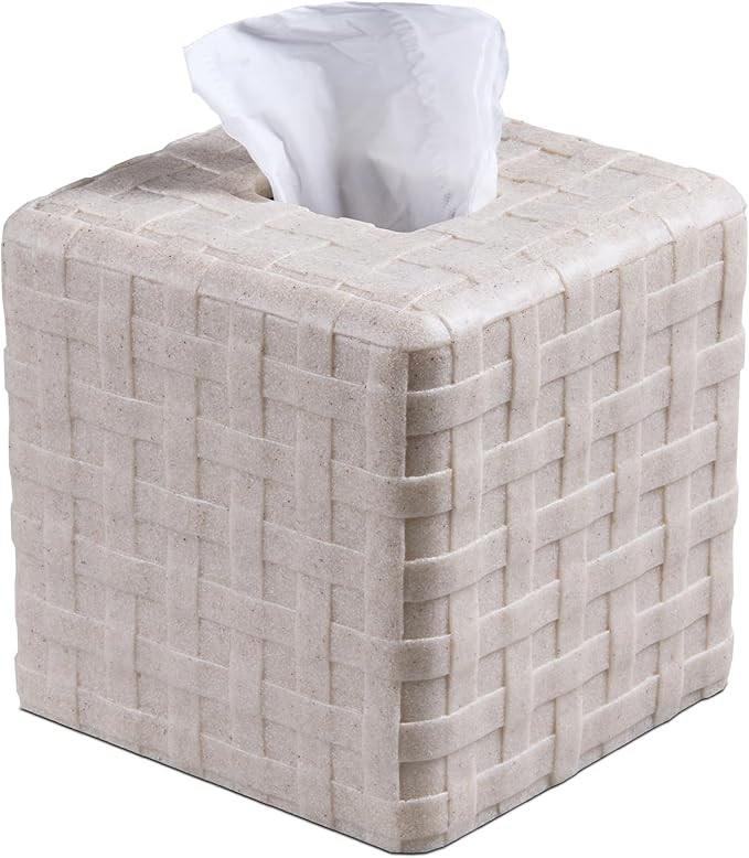 Beige Sandstone Wicker Weave Square Tissue Box Cover Decorative,Resin Heavy Sturdy Tissue Box Hol... | Amazon (US)