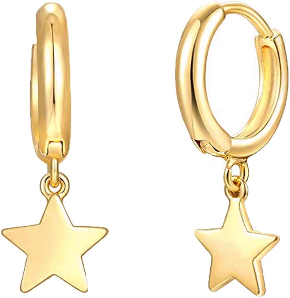 MYEARS Women Gold Earrings Clam Shell Hollow Star Cross Lightning Lock Spike Dangle Drop 14K Gold... | Amazon (US)
